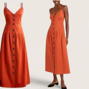 NWT J. CREW Button Front Stretch Twill Sweetheart Bustier Midi Dress In Spice 6